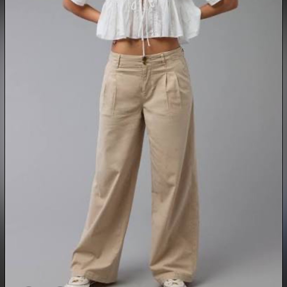 AE Stretch Linen-Blend High-Waisted Wide-Leg Trouser Pants